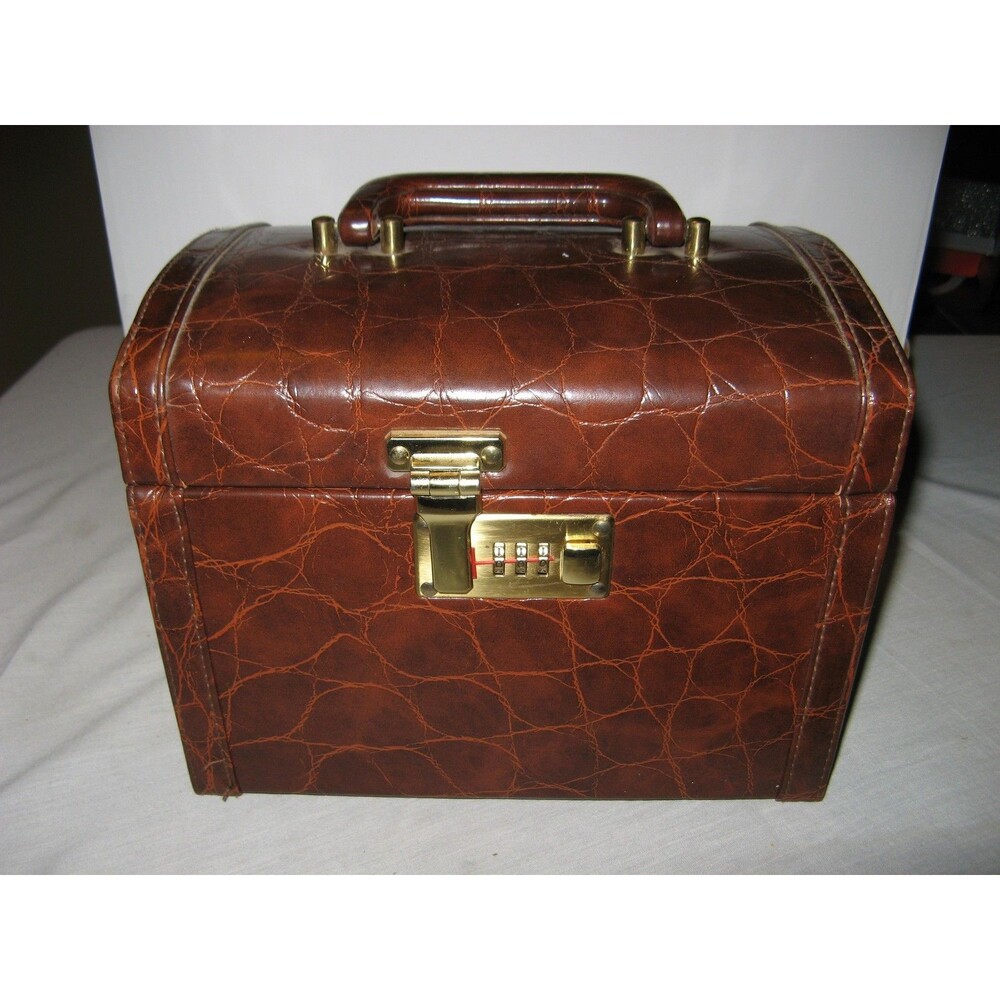 Vintage Dillard's Faux Crocodile Embossed Leather Cosmetic Jewelry Case See Desc